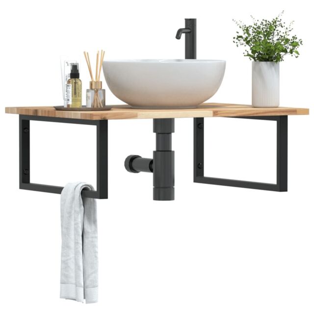 Berkfield Home Basin Shelf Wall Mounted Steel & Solid Wood Acacia in Brown - image 1