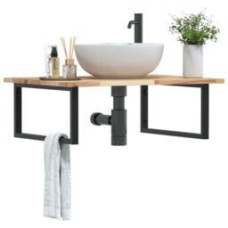 Berkfield Home Basin Shelf Wall Mounted Steel & Solid Wood Acacia in Brown - thumbnail 1