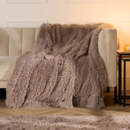OHS Ultra Soft Fluffy Fleece Throw Luxurious Bed Blanket in Natural - Size: 200 cm x 240 cm