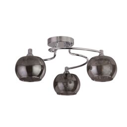 Lighting Collection 3Lt Celing Chrome With Smoked Glass Shades Ceiling Light in Silver - thumbnail 3