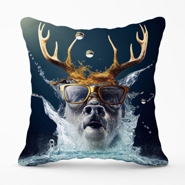 Warren Reed - Designer Stag With Glasses Splashart Outdoor Cushion in Grey - Size: 45 cm x 45 cm - image 1