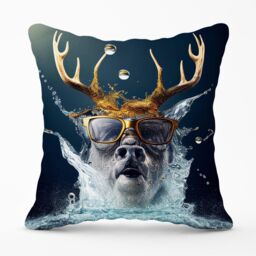 Warren Reed - Designer Stag With Glasses Splashart Outdoor Cushion in Grey - Size: 45 cm x 45 cm - thumbnail 1