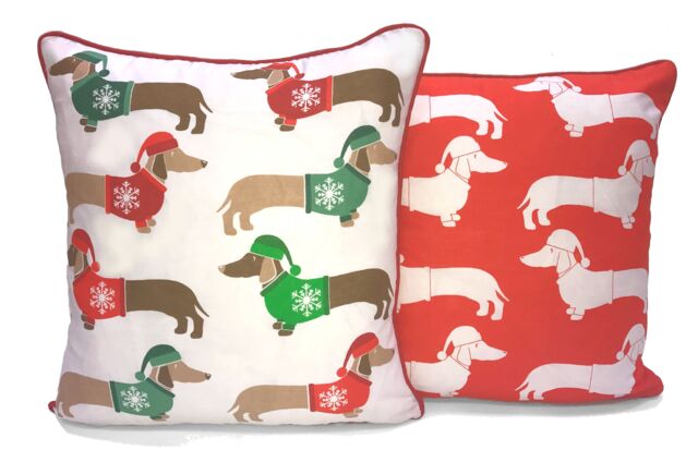 Rapport Home Multi Xmas Sausage Dog Cushion Cover Multi (43x43 cm) - Size: 43 cm x 43 cm - image 1