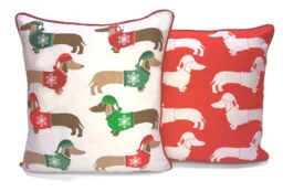 Rapport Home Multi Xmas Sausage Dog Cushion Cover Multi (43x43 cm) - Size: 43 cm x 43 cm - thumbnail 1