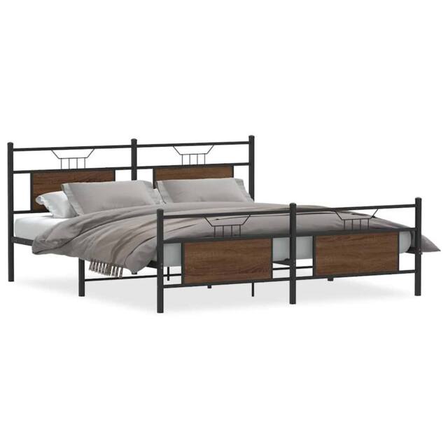 Berkfield Home Metal Bed Frame without Mattress Brown Oak 160x200 cm - image 1