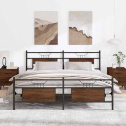Berkfield Home Metal Bed Frame without Mattress Brown Oak 160x200 cm - thumbnail 2