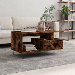 Berkfield Home Coffee Table Smoked Oak 90x49x45 cm Engineered Wood in Brown - Size: 90 x 49 x 45 cm - thumbnail 2