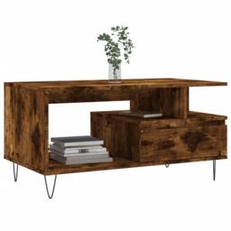 Berkfield Home Coffee Table Smoked Oak 90x49x45 cm Engineered Wood in Brown - Size: 90 x 49 x 45 cm - thumbnail 3