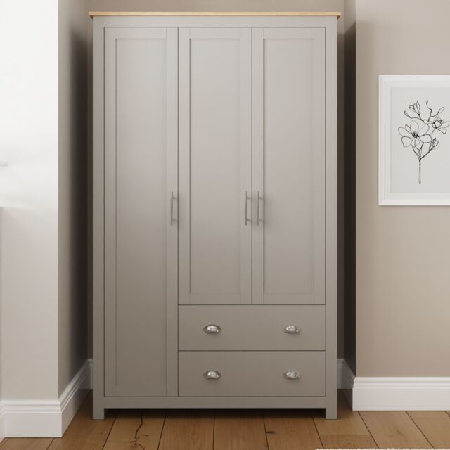 GFW Lancaster 3 Door 2 Drawer Wardrobe in Grey - image 1
