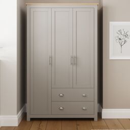GFW Lancaster 3 Door 2 Drawer Wardrobe in Grey - thumbnail 1