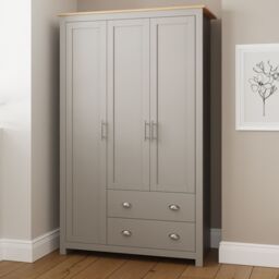 GFW Lancaster 3 Door 2 Drawer Wardrobe in Grey - thumbnail 2