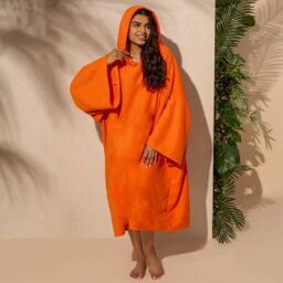 OHS Women's Poncho Oversized Hooded Towel Bath Beach Robe in Orange