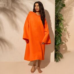 OHS Women's Poncho Oversized Hooded Towel Bath Beach Robe in Orange - thumbnail 2