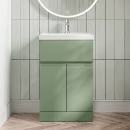 Balterley Mavesyn 2 Door 1 Drawer Vanity Basin Unit, Satin Green, 500mm in Green - thumbnail 3