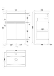 Balterley Mavesyn 2 Door 1 Drawer Vanity Basin Unit, Satin Green, 500mm in Green - thumbnail 2