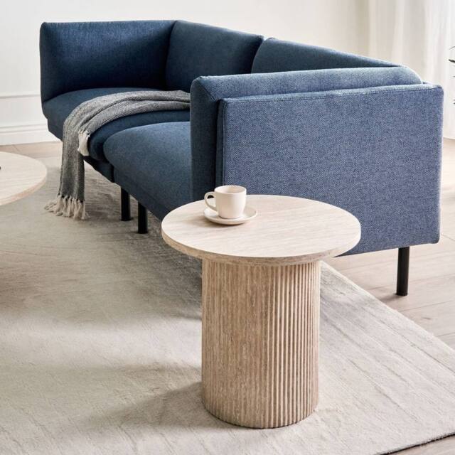 Wyld and Coco Astra Living Round Beige Side Table 50 cm Diameter Wood Top Stone - image 1