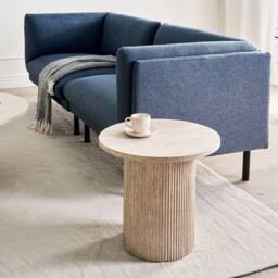 Wyld and Coco Astra Living Round Beige Side Table 50 cm Diameter Wood Top Stone