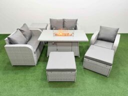 Fimous High Back Poly Rattan Garden Furniture Set w/ Reclining Chair Loveseat Sofa Firepit Dining Table Indoor Outdoor Patio Set 2 Big Stool Side - thumbnail 1