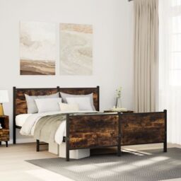 Berkfield Home Metal Bed Frame without Mattress Smoked Oak 160x200 cm in Brown - thumbnail 1