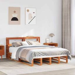 Berkfield Home Decorative Bed Frame without Mattress Wax Brown 135x190 cm Double - thumbnail 2