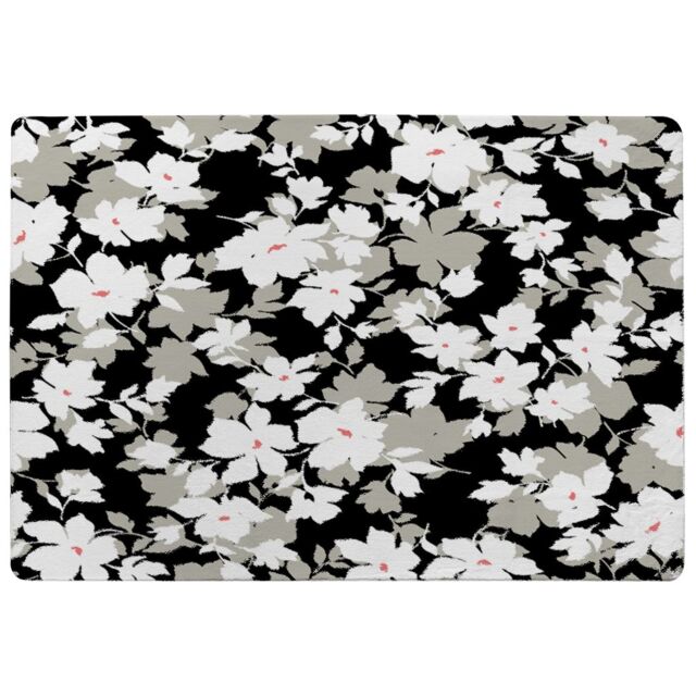 Benjamin Tate Design Grey White & Black Flowers Rug in Natural - Size: Large - image 1