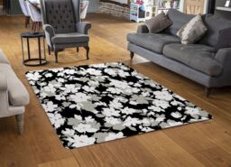 Benjamin Tate Design Grey White & Black Flowers Rug in Natural - Size: Large - thumbnail 2