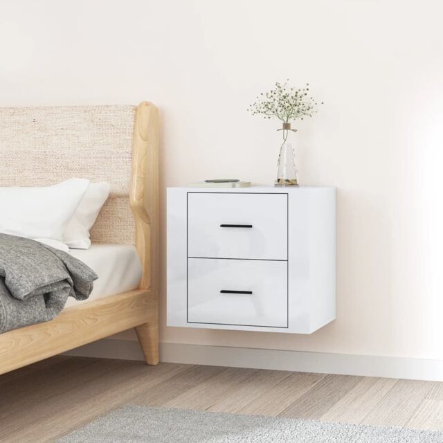 Berkfield Home Wall-mounted Bedside Cabinet High Gloss White 50x36x47 cm - Size: 50 x 36 x 47 cm - image 1