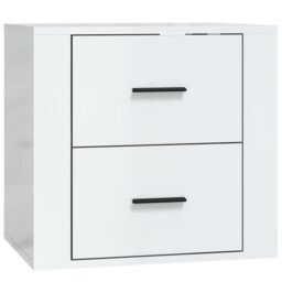 Berkfield Home Wall-mounted Bedside Cabinet High Gloss White 50x36x47 cm - Size: 50 x 36 x 47 cm - thumbnail 2