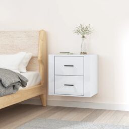 Berkfield Home Wall-mounted Bedside Cabinet High Gloss White 50x36x47 cm - Size: 50 x 36 x 47 cm - thumbnail 1