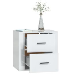 Berkfield Home Wall-mounted Bedside Cabinet High Gloss White 50x36x47 cm - Size: 50 x 36 x 47 cm - thumbnail 5