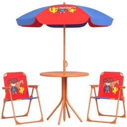 OUTSUNNY Children Table & Chair Set Outdoor Garden Furniture Set w/ Cowboy Theme - thumbnail 2