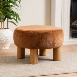Scottish Everlastings Ltd Soft Faux Fur Round Caramel Foot Stool in Tan - thumbnail 1