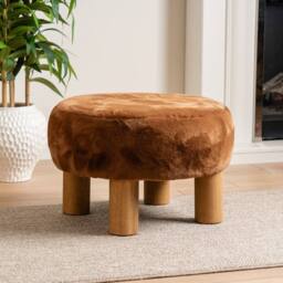 Scottish Everlastings Ltd Soft Faux Fur Round Caramel Foot Stool in Tan - thumbnail 2