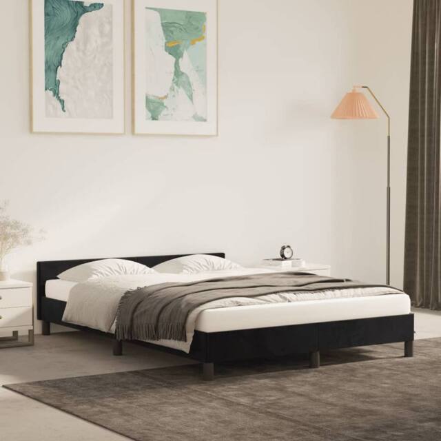Berkfield Home Bed Frame with Headboard Black 135x190cm Double Velvet - image 1