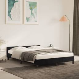 Berkfield Home Bed Frame with Headboard Black 135x190cm Double Velvet - thumbnail 1