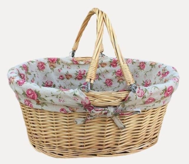 Red Hamper Cotton Lined Swing Handle Shopping Basket in Red - image 1