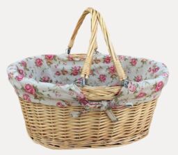 Red Hamper Cotton Lined Swing Handle Shopping Basket in Red - thumbnail 1