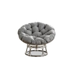 FurnitureboxUK Black Rattan Outdoor Moon Chair in PE Resin Rattan Weave & 10.5cm Thick Grey Cushion - Papasan Garden Chair - thumbnail 3
