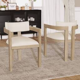 ModernLuxe Solid wood dining chair set with linen upholstery for home & cafe in Natural - Size: 2 Pack - thumbnail 2