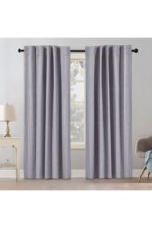 Garden Sanctuary Grey Solid Color Back Tab & Pole Pocket Top Faux Linen Blackout Curtains, 168cm W x 229cm H - Size: 168 cm W x 229 cm H