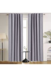 Garden Sanctuary Grey Solid Color Back Tab & Pole Pocket Top Faux Linen Blackout Curtains, 168cm W x 229cm H - Size: 168 cm W x 229 cm H - thumbnail 2