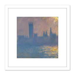 Artery8 Claude Monet Houses Of Parliament Sunlight Effect 8X8 Inch Square Wooden Framed Wall Art Print Picture with Mount in White - thumbnail 1