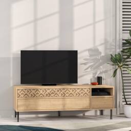 Decortie 'Heaton' TV Stand with Laser-Cut Detail, Three Drawers & Metal Legs in Natural - Size: 2 Pack - thumbnail 3