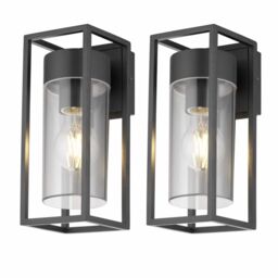 First Choice Lighting Set of 2 Hale - Black with Clear PC IP44 Outdoor Wall Lights - thumbnail 1