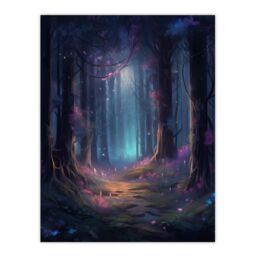 Artery8 Wall Art Print Enchanted Forest w/ Bioluminescent Flowers Oil Painting Pink Blue Green Serene Fantasy Landscape Colourful Magical Nature - thumbnail 1