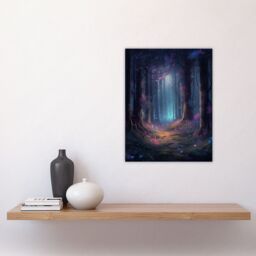 Artery8 Wall Art Print Enchanted Forest w/ Bioluminescent Flowers Oil Painting Pink Blue Green Serene Fantasy Landscape Colourful Magical Nature - thumbnail 4