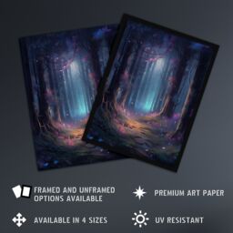Artery8 Wall Art Print Enchanted Forest w/ Bioluminescent Flowers Oil Painting Pink Blue Green Serene Fantasy Landscape Colourful Magical Nature - thumbnail 2