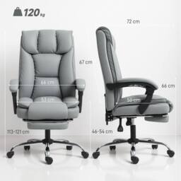 HOMCOM Pet-Friendly Leather Recliner Computer Chair with Footrest in Grey - thumbnail 3