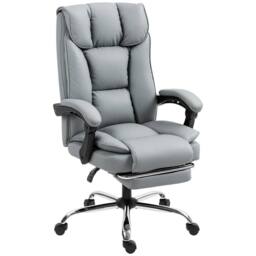 HOMCOM Pet-Friendly Leather Recliner Computer Chair with Footrest in Grey - thumbnail 2