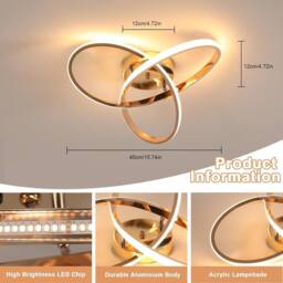 Goeco LED Ceiling Light, Dimmable, Bedroom Ceiling Light, 36W, Modern in Gold - thumbnail 7